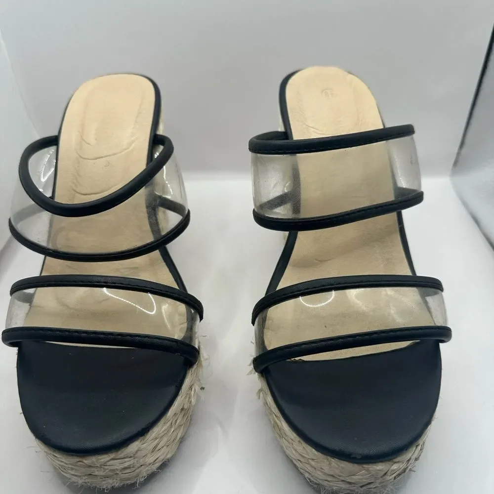 Nature Breeze Black Clear Wedge Sandals size 8.5